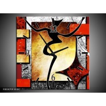 Wandklok op Canvas Abstract | Kleur: Rood, Grijs, Geel | F003470C