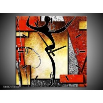 Wandklok op Canvas Abstract | Kleur: Rood, Grijs, Geel | F003471C