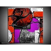 Wandklok op Canvas Abstract | Kleur: Rood, Zwart, Paars | F003472C