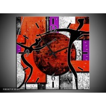 Wandklok op Canvas Abstract | Kleur: Rood, Zwart, Paars | F003473C