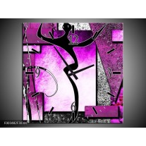 Wandklok op Canvas Abstract | Kleur: Paars, Zwart, Wit | F003482C