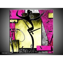 Wandklok op Canvas Abstract | Kleur: Paars, Groen, Wit | F003488C