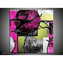 Wandklok op Canvas Abstract | Kleur: Paars, Groen, Wit | F003489C