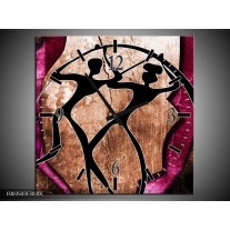 Wandklok op Canvas Abstract | Kleur: Roze, Zwart, Bruin | F003503C