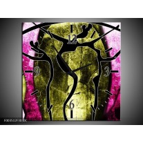 Wandklok op Canvas Abstract | Kleur: Roze, Zwart, Groen | F003512C