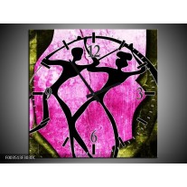 Wandklok op Canvas Abstract | Kleur: Roze, Zwart, Groen | F003513C