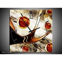 Wandklok op Canvas Abstract | Kleur: Geel, Bruin, Wit | F003537C