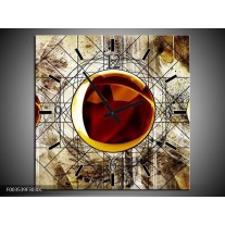 Wandklok op Canvas Abstract | Kleur: Geel, Bruin, Wit | F003539C