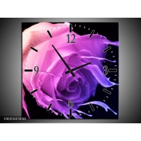 Wandklok op Canvas Roos | Kleur: Paars, Roze, Zwart | F003556C