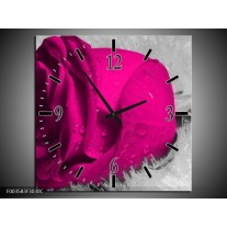 Wandklok op Canvas Roos | Kleur: Roze, Grijs | F003583C