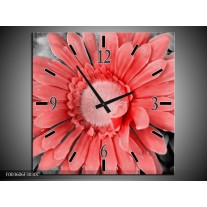 Wandklok op Canvas Gerbera | Kleur: Rood, Zwart | F003606C