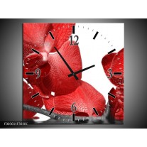 Wandklok op Canvas Orchidee | Kleur: Rood, Wit | F003611C