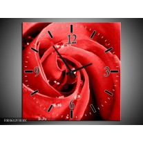 Wandklok op Canvas Roos | Kleur: Rood, Wit | F003612C