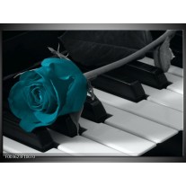 Glas schilderij Roos | Blauw, Zwart, Wit 