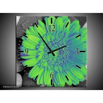 Wandklok op Canvas Gerbera | Kleur: Groen, Grijs | F003633C