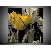 Wandklok op Canvas Tulp | Kleur: Geel, Zwart | F003643C