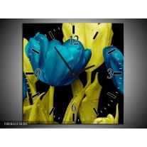 Wandklok op Canvas Tulp | Kleur: Blauw, Geel, Zwart | F003651C