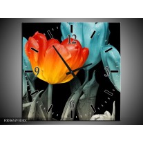 Wandklok op Canvas Tulp | Kleur: Oranje, Blauw, Zwart | F003657C