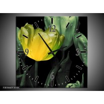 Wandklok op Canvas Tulp | Kleur: Groen, Geel, Zwart | F003660C