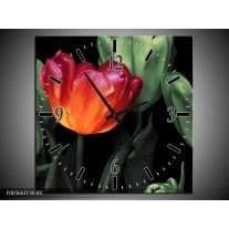 Wandklok op Canvas Tulp | Kleur: Oranje, Groen, Zwart | F003661C