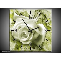 Wandklok op Canvas Roos | Kleur: Groen, Wit | F003693C