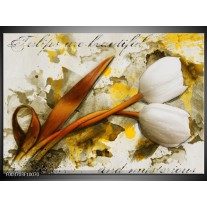 Glas schilderij Tulp | Wit, Bruin, Geel 