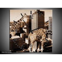 Wandklok op Canvas Giraffe | Kleur: Bruin, Wit | F003705C