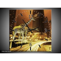 Wandklok op Canvas Giraffe | Kleur: Geel, Bruin, Zwart | F003706C