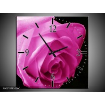 Wandklok op Canvas Roos | Kleur: Roze, Zwart | F003707C