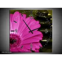 Wandklok op Canvas Bloem | Kleur: Roze, Zwart, Groen | F003709C