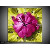 Wandklok op Canvas Macro | Kleur: Roze, Groen, Wit | F003716C