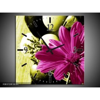 Wandklok op Canvas Bloem | Kleur: Roze, Groen, Wit | F003720C