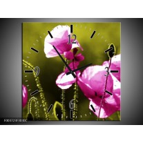 Wandklok op Canvas Klaproos | Kleur: Roze, Groen, Wit | F003723C