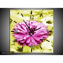 Wandklok op Canvas Bloem | Kleur: Roze, Groen, Wit | F003726C