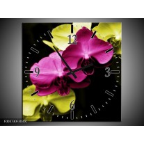 Wandklok op Canvas Orchidee | Kleur: Roze, Groen, Zwart | F003730C