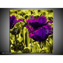 Wandklok op Canvas Tulp | Kleur: Paars, Groen, Wit | F003738C