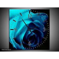 Wandklok op Canvas Roos | Kleur: Blauw, Zwart, Groen | F003743C