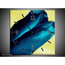 Wandklok op Canvas Tulp | Kleur: Blauw, Zwart, Groen | F003745C
