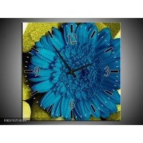 Wandklok op Canvas Bloem | Kleur: Blauw, Zwart, Groen | F003747C