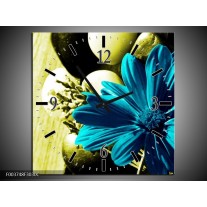 Wandklok op Canvas Bloem | Kleur: Blauw, Zwart, Groen | F003748C