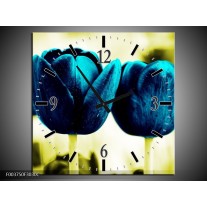 Wandklok op Canvas Tulp | Kleur: Blauw, Zwart, Groen | F003750C