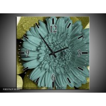 Wandklok op Canvas Bloem | Kleur: Blauw, Zwart, Groen | F003762C