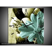 Wandklok op Canvas Bloem | Kleur: Blauw, Zwart, Groen | F003769C