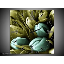 Wandklok op Canvas Tulp | Kleur: Blauw, Zwart, Groen | F003776C