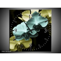 Wandklok op Canvas Orchidee | Kleur: Blauw, Zwart, Groen | F003778C