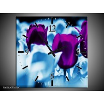 Wandklok op Canvas Tulp | Kleur: Paars, Blauw, Wit | F003820C