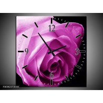 Wandklok op Canvas Roos | Kleur: Roze, Wit, Zwart | F003822C