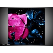 Wandklok op Canvas Roos | Kleur: Roze, Blauw, Zwart | F003824C