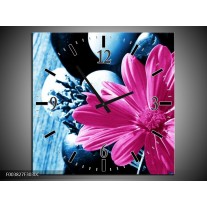 Wandklok op Canvas Roos | Kleur: Roze, Blauw | F003827C