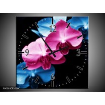 Wandklok op Canvas Tulp | Kleur: Roze, Blauw, Zwart | F003830C